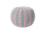 STRICKPOUF rund, blau-rosa gestreift, 40/40/35 cm