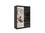 KLEIDERSCHRANK mit Spiegel-Schiebetüren und Aluminium-Leisten, LED-Beleuchtung - VIVONA - 150 cm Schwarz