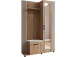 GARDEROBE Linaro mit Spiegel, Sitzbank in Lamellen-Optik 137/207/42 cm, Links