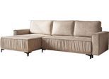 ECKSOFA Velora mit Schlaffunktion & Stauraum, Universell Rechts/Links, Beige Samt 270/92/150 cm