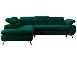 ECKSOFA PABLO L Dunkelgrün Velvet - Links Seite mit T25 Topper