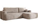 ECKSOFA Marion mit Schlaffunktion & Bettkasten in Chenille Taupe, Beige-Grau, Rechts 267/154/83 cm