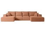 WOHNLANDSCHAFT mit Schlaffunktion und Bettkasten SIERRA-U-S - 349x161x87 cm Apricot Velours