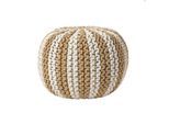 STRICKPOUF rund, beige-creme gestreift, 40/40/35 cm