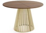ESSTISCH Naro rund ausziehbar mit Goldenem Lamellen-Metallgestell, Walnuss Braun 120-200/120/76 cm