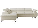 ECKSOFA PABLO L Creme Schenille glatt - Links Seite mit Visco Topper