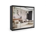 KLEIDERSCHRANK mit Spiegel-Schiebetüren und Aluminium-Leisten - DEBI - 240 cm Schwarz