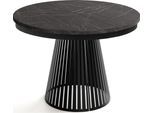 ESSTISCH Naro rund ausziehbar mit Schwarzem Lamellen-Metallgestell, Marmor Schwarz 120-200/120/76 cm