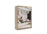 KLEIDERSCHRANK mit Spiegel-Schiebetüren und Aluminium-Leisten - DEBI - 120 cm Sonoma