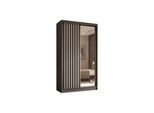 KLEIDERSCHRANK mit Spiegel-Schiebetüren und Aluminium-Leisten, LED-Beleuchtung - LAMELO - 120 cm Grau+Grau+Weiß