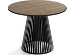 ESSTISCH Naro rund ausziehbar mit Schwarzem Lamellen-Metallgestell, Walnuss Braun 100-180/100/76 cm