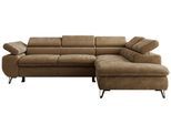 ECKSOFA PABLO L Braun Schenille glatt - Rechts Seite mit Visco Topper