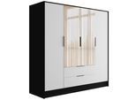 KLEIDERSCHRANK mit Spiegel und Flügeltüren KOLIN 200x200cm Schwarz / Weiß