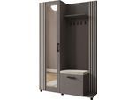 GARDEROBE Linaro mit Spiegel, Sitzbank in Lamellen-Optik 137/207/42 cm, Rechts