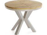 ESSTISCH Clara grau-beige runder ausziehbarer, Lancelot Eiche 120-200/120/76 cm
