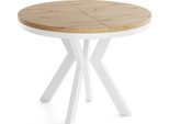ESSTISCH Savio Weiß Neo rund ausziehbar verlängerbar XXL, Eiche Artisan Hellbraun 100-200/100/77 cm