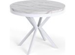 ESSTISCH Cloud runder ausziehbarer, Marmor Weiß 100-180/100/76 cm
