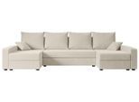 WOHNLANDSCHAFT mit Schlaffunktion und Bettkasten ALESIA-U 301x140x90 cm Beige Velours