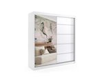 KLEIDERSCHRANK mit Spiegel-Schiebetüren und Aluminium-Leisten - MAKI - 200 cm Weiß