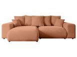 ECKSOFA Ottomane links ESKAR-L 266x176x84 Koralle Velours