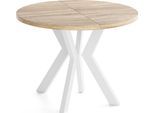 ESSTISCH Savio Weiß rund ausziehbar verlängerbar XXL, Eiche Sonoma Hellbraun 100-200/100/77 cm