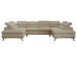WOHNLANDSCHAFT PABLO U Schenille glatt Beige mit Topper Visco