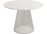 ESSTISCH Naro rund ausziehbar mit Lamellen-Metallgestell in Grau-Beige, Grau-Beige 120-200/120/76 cm