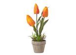 KUNSTBLUMEN Tulpen orange im Steinoptik-Topf, 27 cm