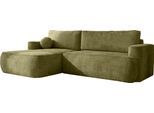 ECKSOFA Marion mit Schlaffunktion & Bettkasten in Chenille Grün, Links 267/154/83 cm