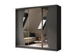 KLEIDERSCHRANK mit Spiegel-Schiebetüren und Aluminium-Leisten, LED-Beleuchtung (- VOXI - 240 cm Grau