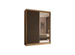 KLEIDERSCHRANK mit Spiegel-Schiebetüren und Aluminium-Leisten, LED-Beleuchtung - LAMELO- 160 cm Artisan+Schwarz+Artisan