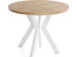 ESSTISCH Savio Weiß rund ausziehbar verlängerbar XXL, Eiche Artisan Hellbraun 100-200/100/77 cm