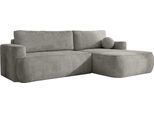 ECKSOFA Marion mit Schlaffunktion & Bettkasten in Chenille Grau, Rechts 267/154/83 cm
