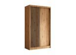 KLEIDERSCHRANK mit furnierten Schiebetüren und Aluminium-Leisten - LABELO - 120 cm Artisan+Artisan+Schwarz
