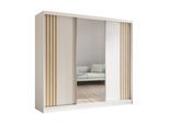 KLEIDERSCHRANK mit Spiegel-Schiebetüren und Aluminium-Leisten - NALLA - 240 cm Weiß+Weiß+Artisan