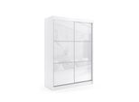 KLEIDERSCHRANK mit Lacobel-Schiebetüren und Aluminium- Leisten, LED-Beleuchtung - VIVONA - 120 cm Weiß