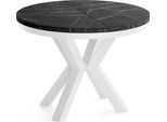 ESSTISCH Clara Weiß runder ausziehbarer, Marmor Schwarz 100-180/100/76 cm