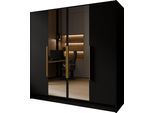 KLEIDERSCHRANK Mono Lux mit Speigel, Drehtüren mit Goldene Metallgriffe, Schwarz 200/200/51 cm