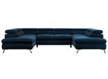 WOHNLANDSCHAFT PEDRO U Velvet Dunkelblau