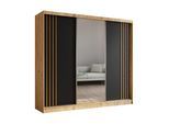 KLEIDERSCHRANK mit Spiegel-Schiebetüren und Aluminium-Leisten - NALLA - 240 cm Artisan+Schwarz+Artisan