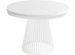 ESSTISCH Naro rund ausziehbar mit Weißem Lamellen-Metallgestell, Weiß 100-180/100/76 cm