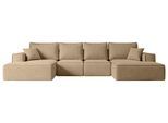 WOHNLANDSCHAFT mit Schlaffunktion und Bettkasten SIERRA-U-S - 349x161x87 cm Beige Velours