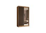 KLEIDERSCHRANK mit Spiegel-Schiebetüren und Aluminium-Leisten - LAMELO - 120 cm Artisan+Schwarz+Artisan