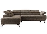 ECKSOFA PABLO L Braun Schenille grob gewebt - Links Seite mit T25 Topper