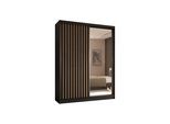 KLEIDERSCHRANK mit Spiegel-Schiebetüren und Aluminium-Leisten - LAMELO - 160 cm Schwarz+Schwarz+ Artisan