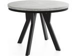 ESSTISCH Strato Black runder ausziehbarer, Beton grau 100-140/100/77 cm