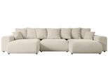 WOHNLANDSCHAFT mit Schlaffunktion ESKAR-U -364x176x84cm Beige Velours