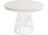ESSTISCH Naro rund ausziehbar mit Weißem Lamellen-Metallgestell, Beige Cashmere 100-180/100/76 cm