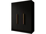 KLEIDERSCHRANK Mono Bis im Skandi-Stil, Drehtüren mit Goldene Metallgriffe, Schwarz 150/200/51 cm