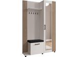 GARDEROBE Linaro mit Spiegel, Sitzbank in Lamellen-Optik 137/207/42 cm, Links